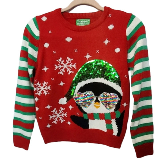 Kids Penguin Ugly Christmas Sweater w/ Sequins - Picture 2 of 5